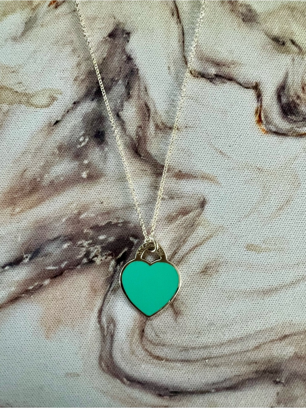 Original Tiffany Small Enamel Heart Pendant With Tiffany Chain
